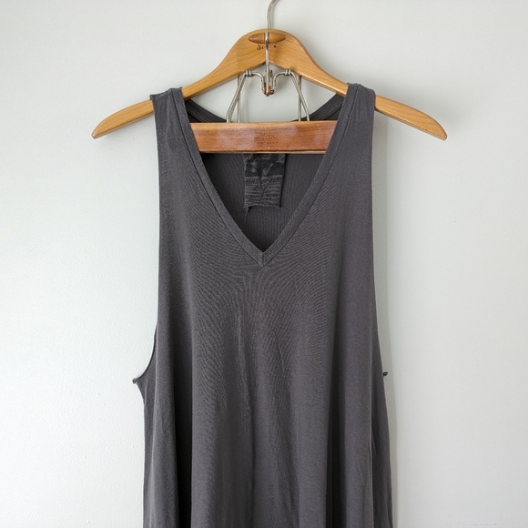 Mark & Estel Maxi Dress Women's L Gray Sleeveless Racerback Curve Hem Lagenlook - Picture 2 of 7